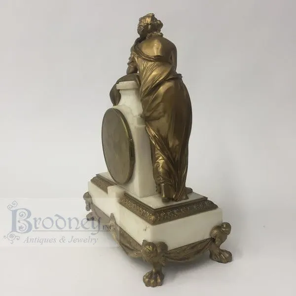 French Three Piece Bronze and Marble Clock Garniture