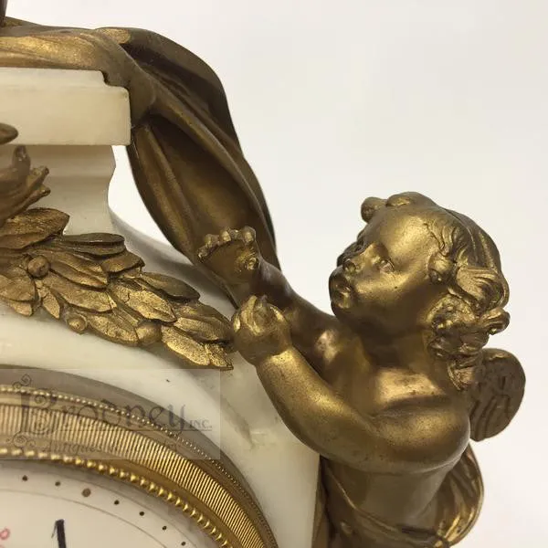 French Three Piece Bronze and Marble Clock Garniture