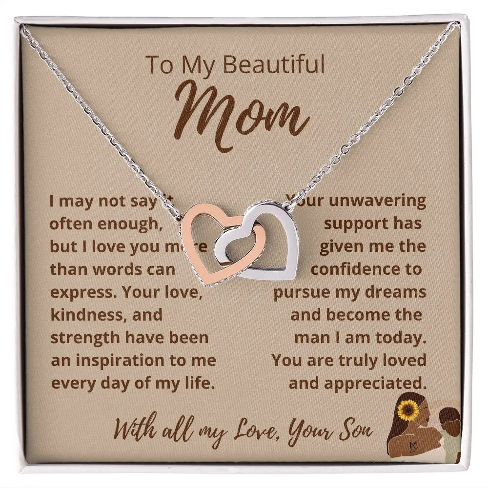 FROM SON To My Beautiful Mom Interlocking Hearts Tan