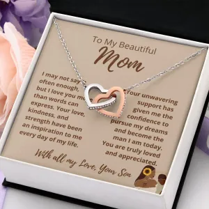 FROM SON To My Beautiful Mom Interlocking Hearts Tan