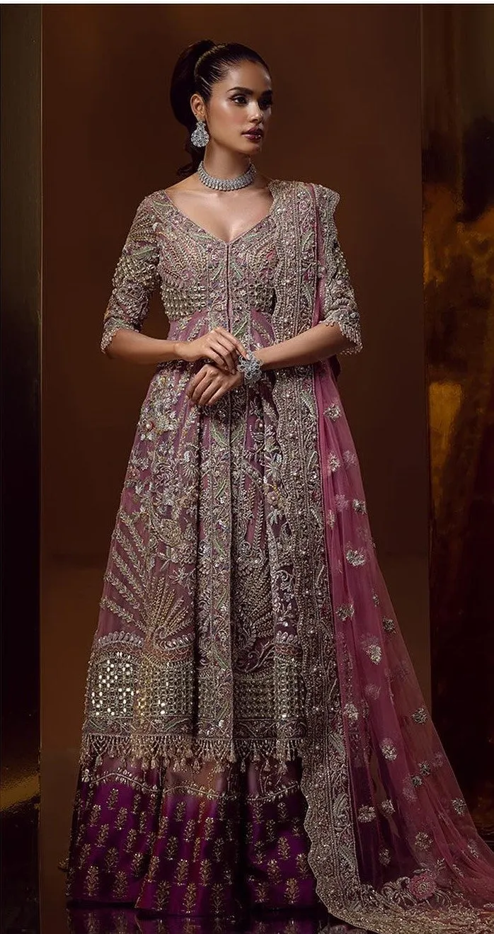 Front Open Gown Pakistani with Lehenga and Dupatta