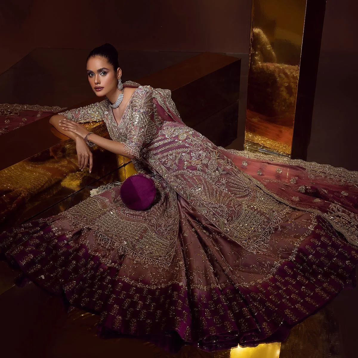 Front Open Gown Pakistani with Lehenga and Dupatta