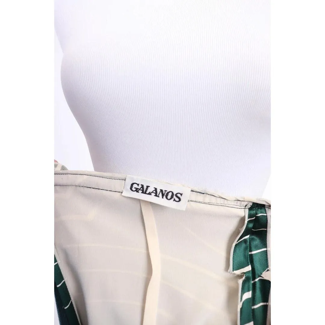 GALANOS 1980's Emerald Green and White Striped Silk Satin Dress | Size M/L