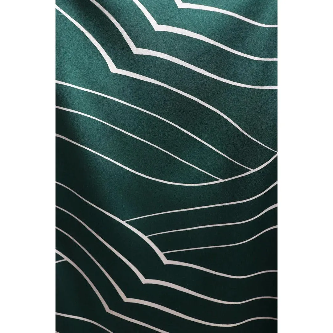 GALANOS 1980's Emerald Green and White Striped Silk Satin Dress | Size M/L