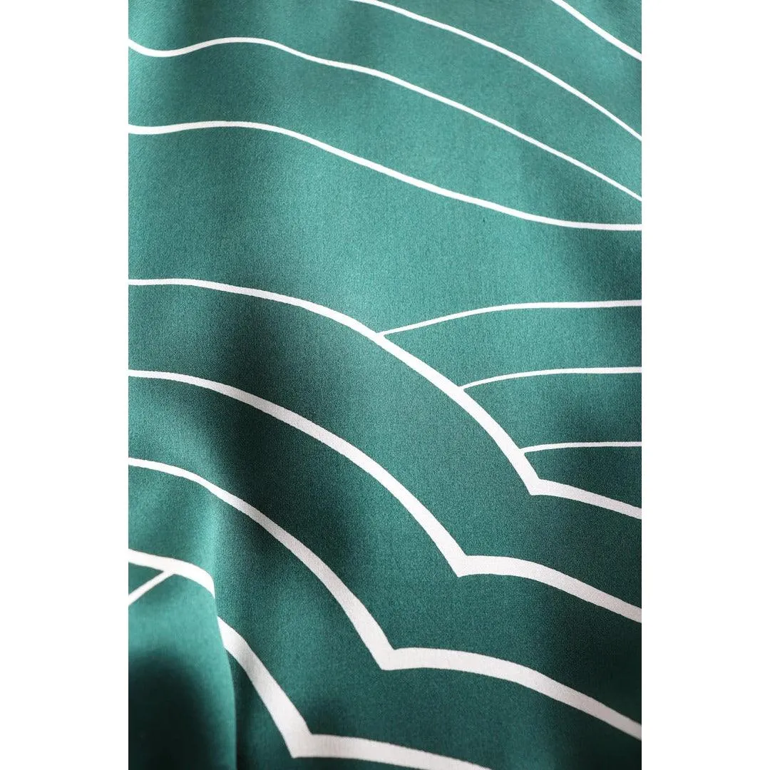 GALANOS 1980's Emerald Green and White Striped Silk Satin Dress | Size M/L
