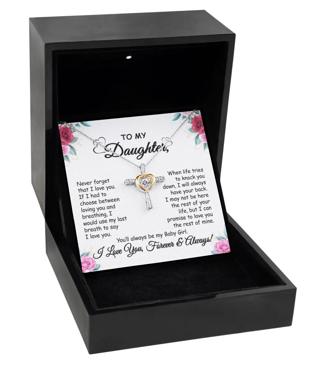 Gift For Daughter - When Life Tries - Cross Dancing Necklace With Message Card - Gift For Birthday, Anniversary, Christmas From Dad, Father