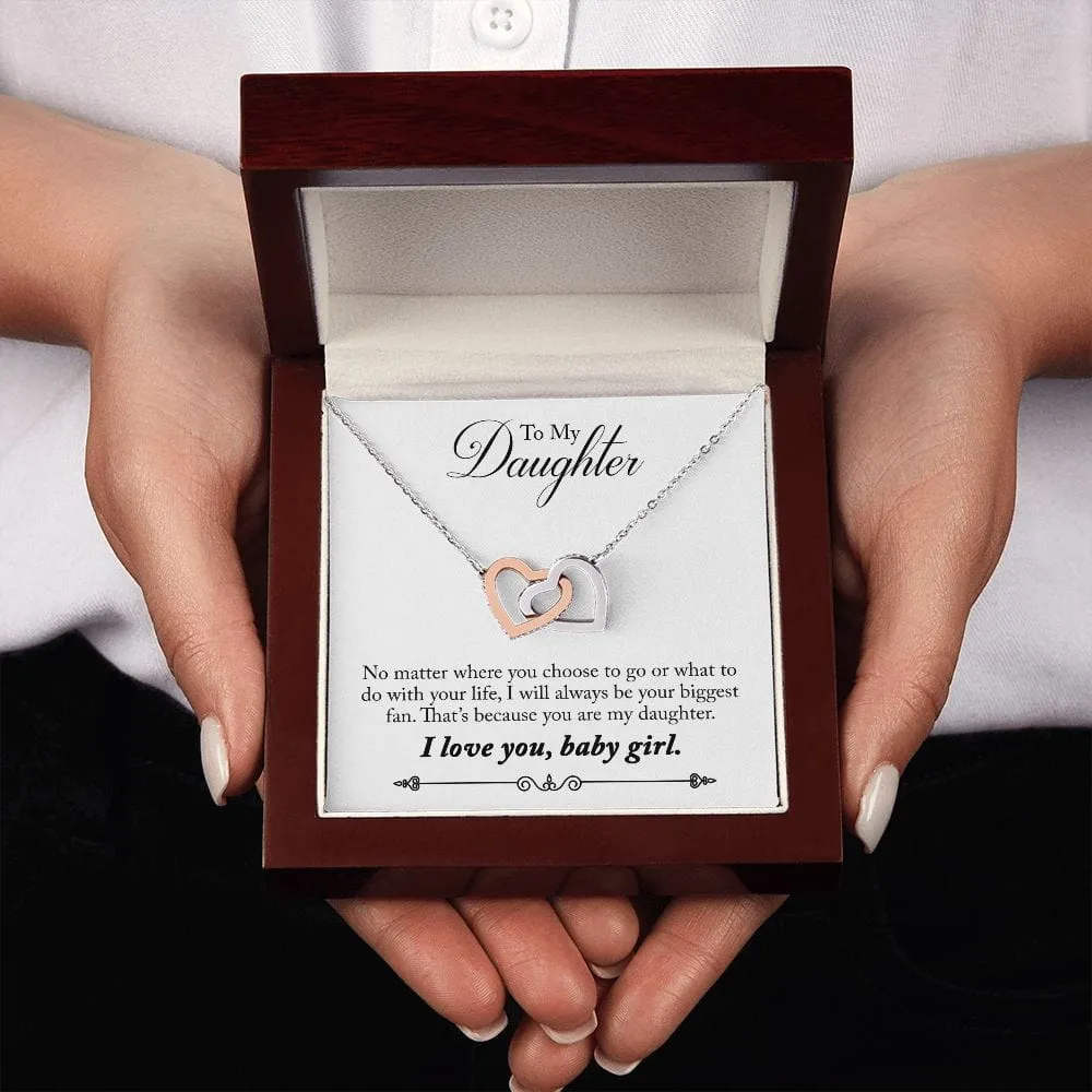 Gift For Daughter - Your Biggest Fan -  Interlocking Hearts Necklace Message Card - Gift For Birthday, Christmas From Dad, Mom