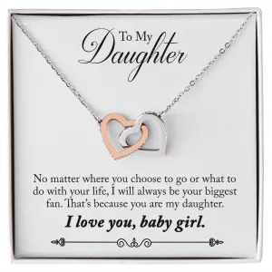 Gift For Daughter - Your Biggest Fan -  Interlocking Hearts Necklace Message Card - Gift For Birthday, Christmas From Dad, Mom