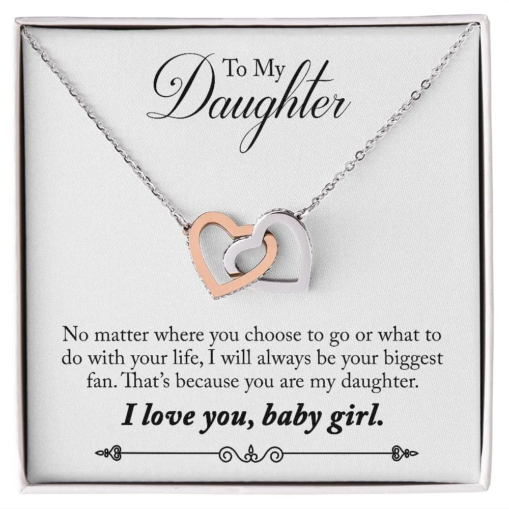 Gift For Daughter - Your Biggest Fan -  Interlocking Hearts Necklace Message Card - Gift For Birthday, Christmas From Dad, Mom