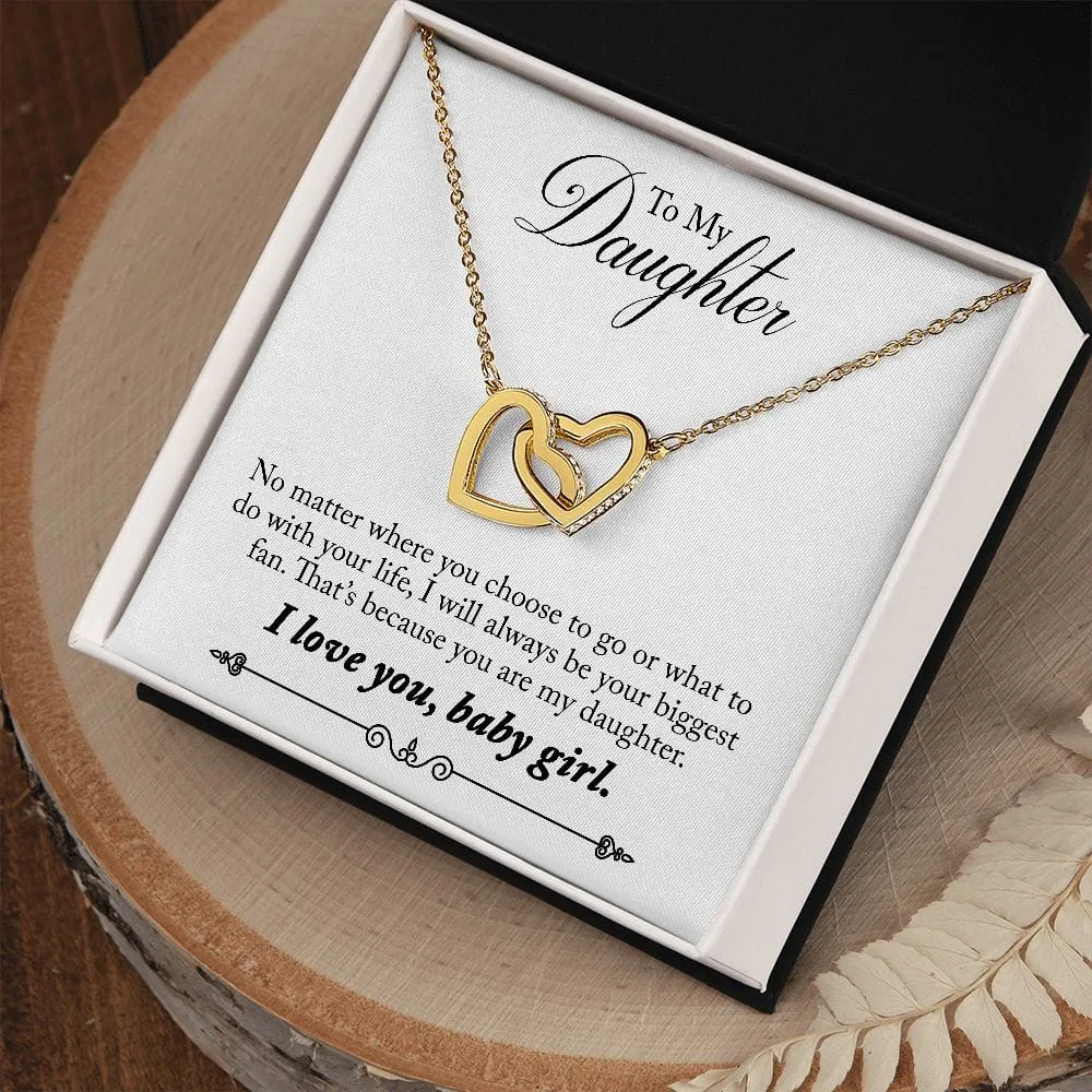 Gift For Daughter - Your Biggest Fan -  Interlocking Hearts Necklace Message Card - Gift For Birthday, Christmas From Dad, Mom