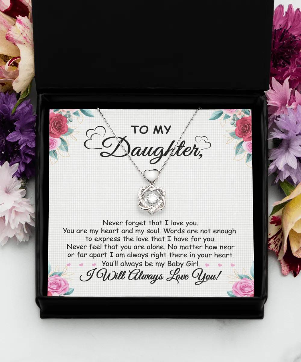 Gift For My Baby Girl Daughter - You Are My Heart - Heart Knot Silver Necklace With Message Card Gift For Birthday, Christmas, Special Occasion From Mom