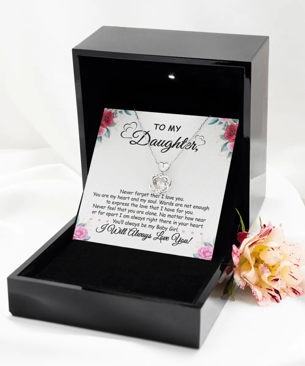 Gift For My Baby Girl Daughter - You Are My Heart - Heart Knot Silver Necklace With Message Card Gift For Birthday, Christmas, Special Occasion From Mom