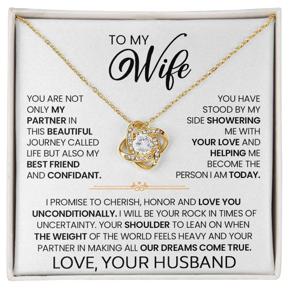 Gift For Wife "I Love You Unconditionally" Gold Knot Necklace