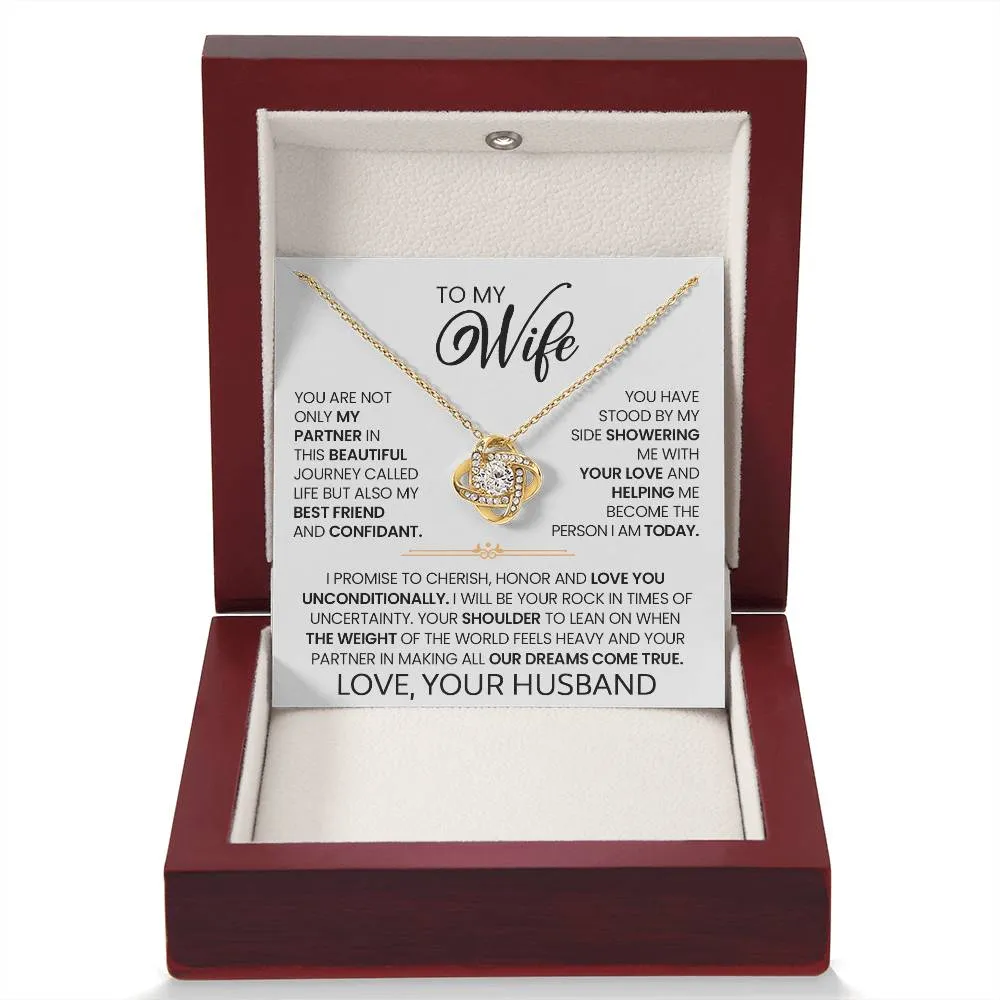 Gift For Wife "I Love You Unconditionally" Gold Knot Necklace