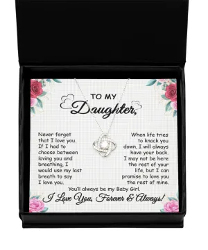 Gift To Daughter - When Life Tries -   Love Knot Silver Necklace  With Message Card Gift For Birthday, Christmas, Special Occasion From Mom, Dad