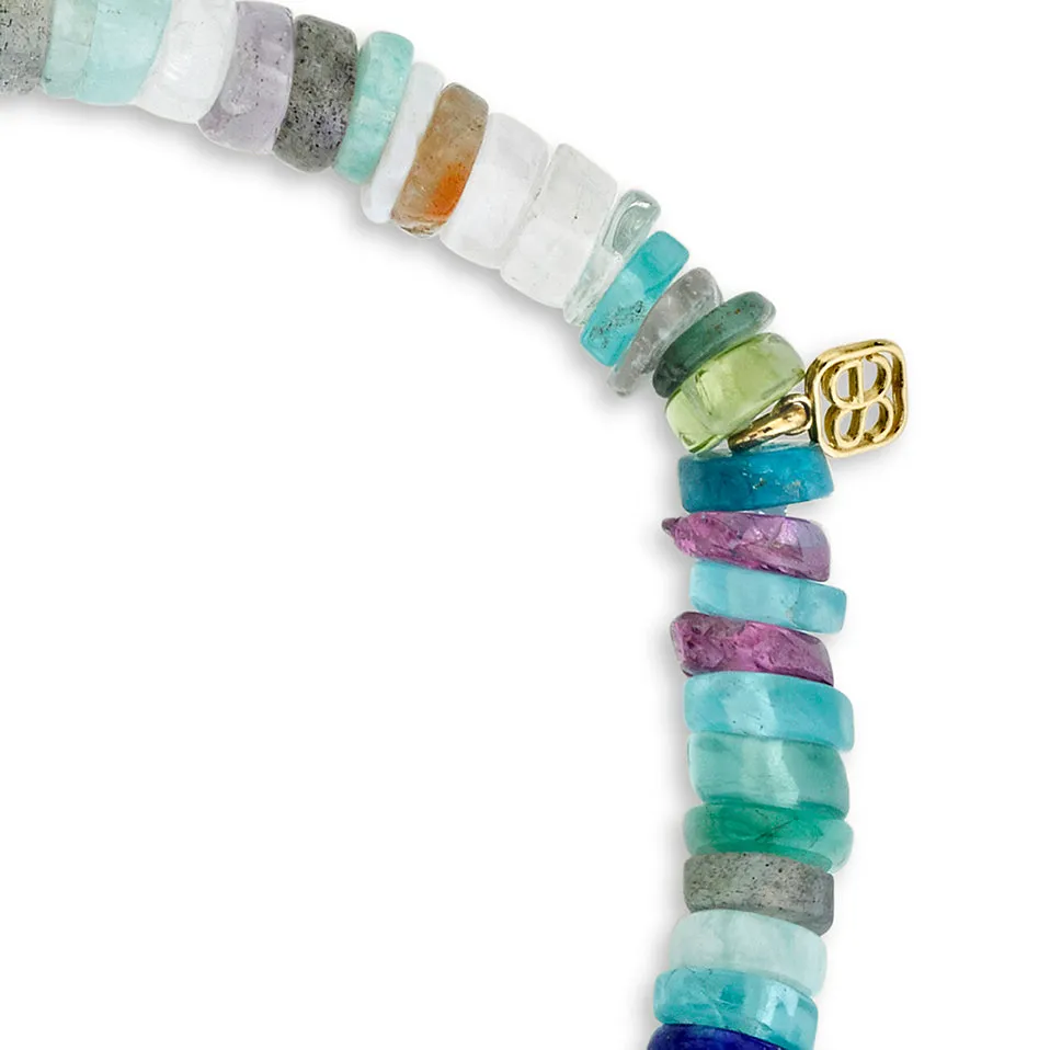 Gold & Diamond Bezel Eye with Turquoise on Rainbow Heishi