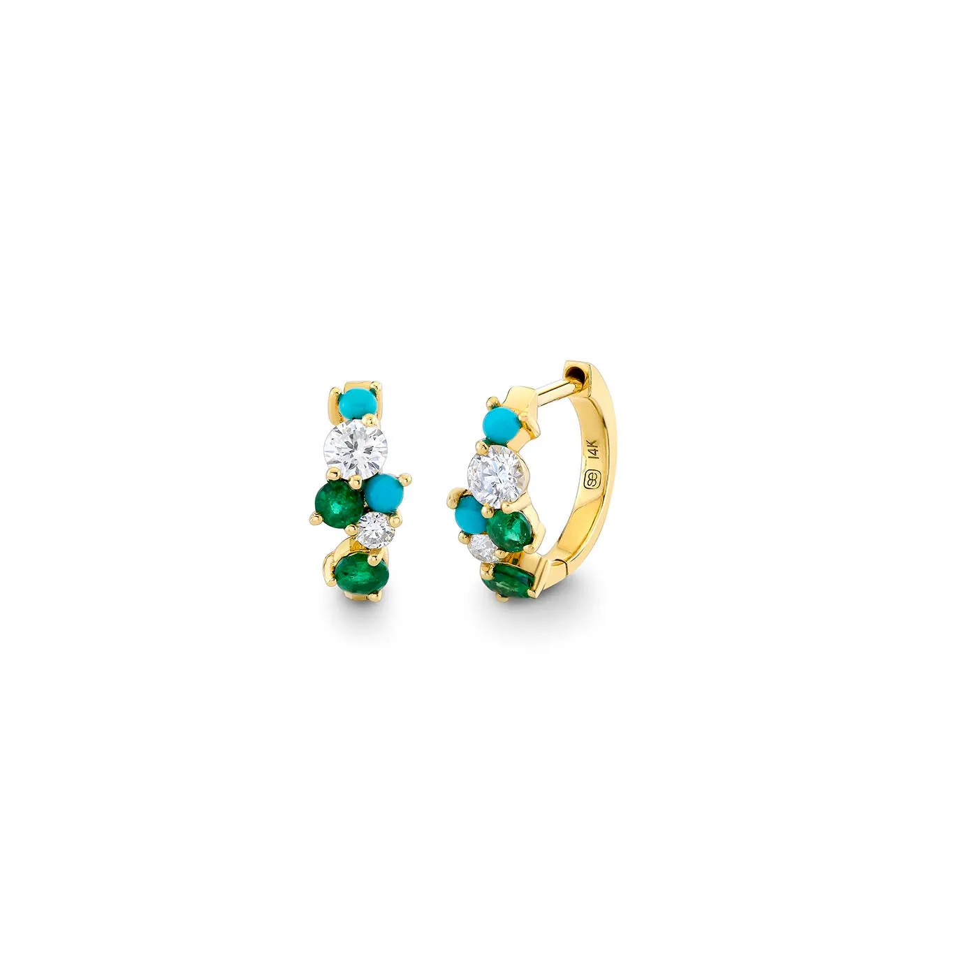 Gold, Emerald & Turquoise Cocktail Huggie Hoop
