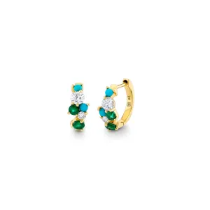 Gold, Emerald & Turquoise Cocktail Huggie Hoop