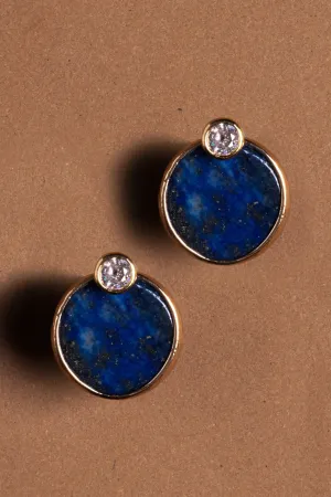 Gold-rimmed Blue Coin Earrings