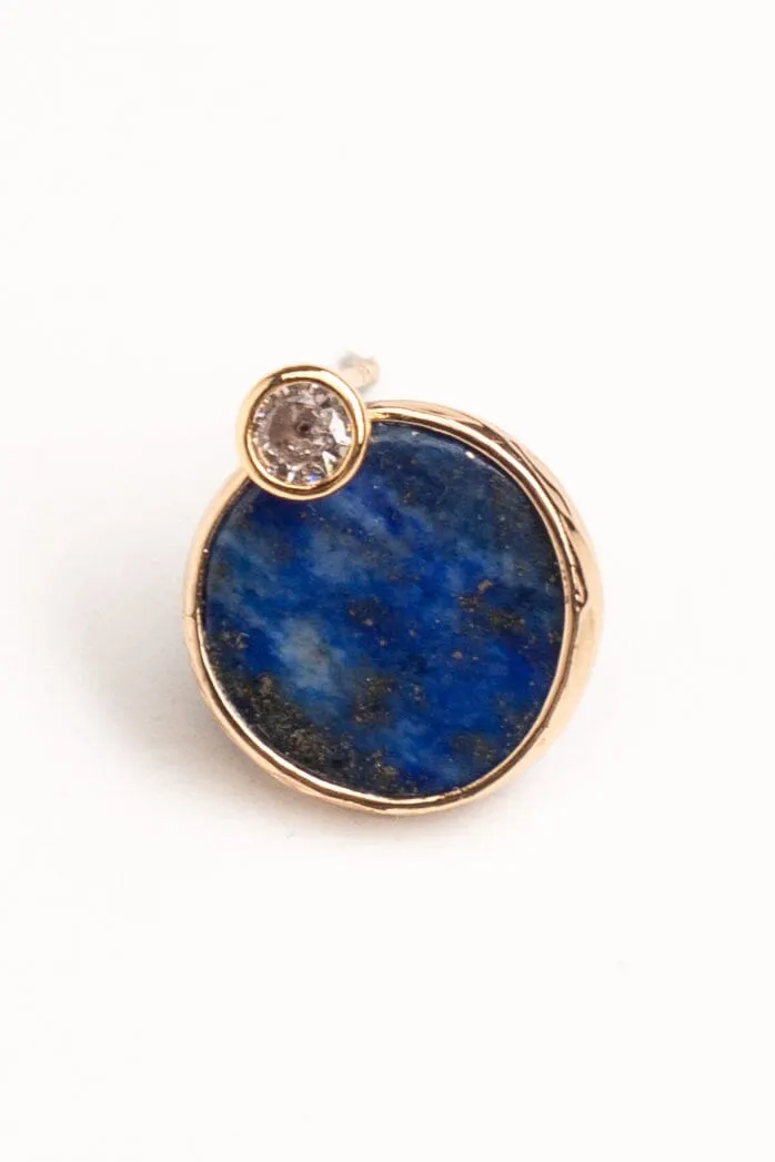 Gold-rimmed Blue Coin Earrings