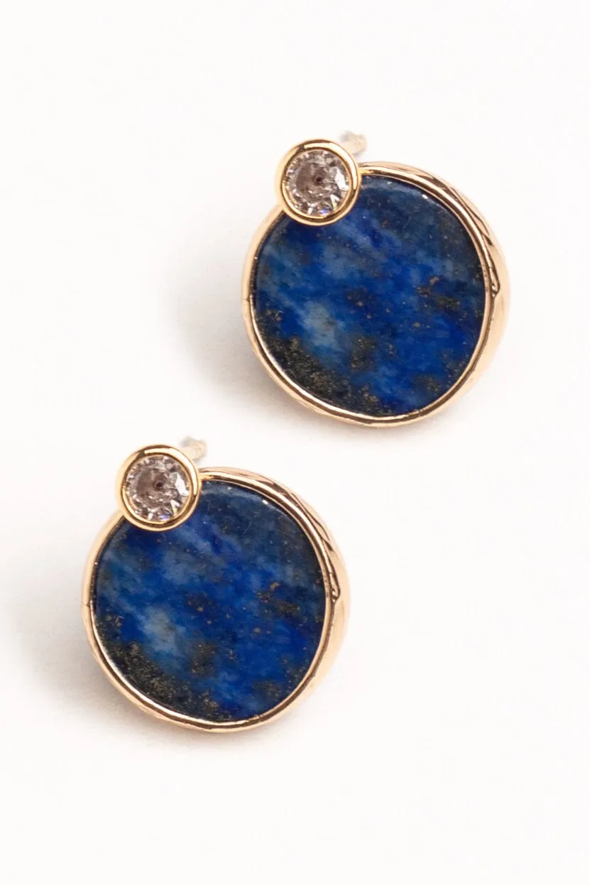Gold-rimmed Blue Coin Earrings