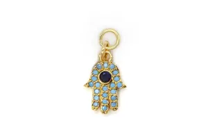 Gold Small Blue Turquoise Hamsa Hand Charm