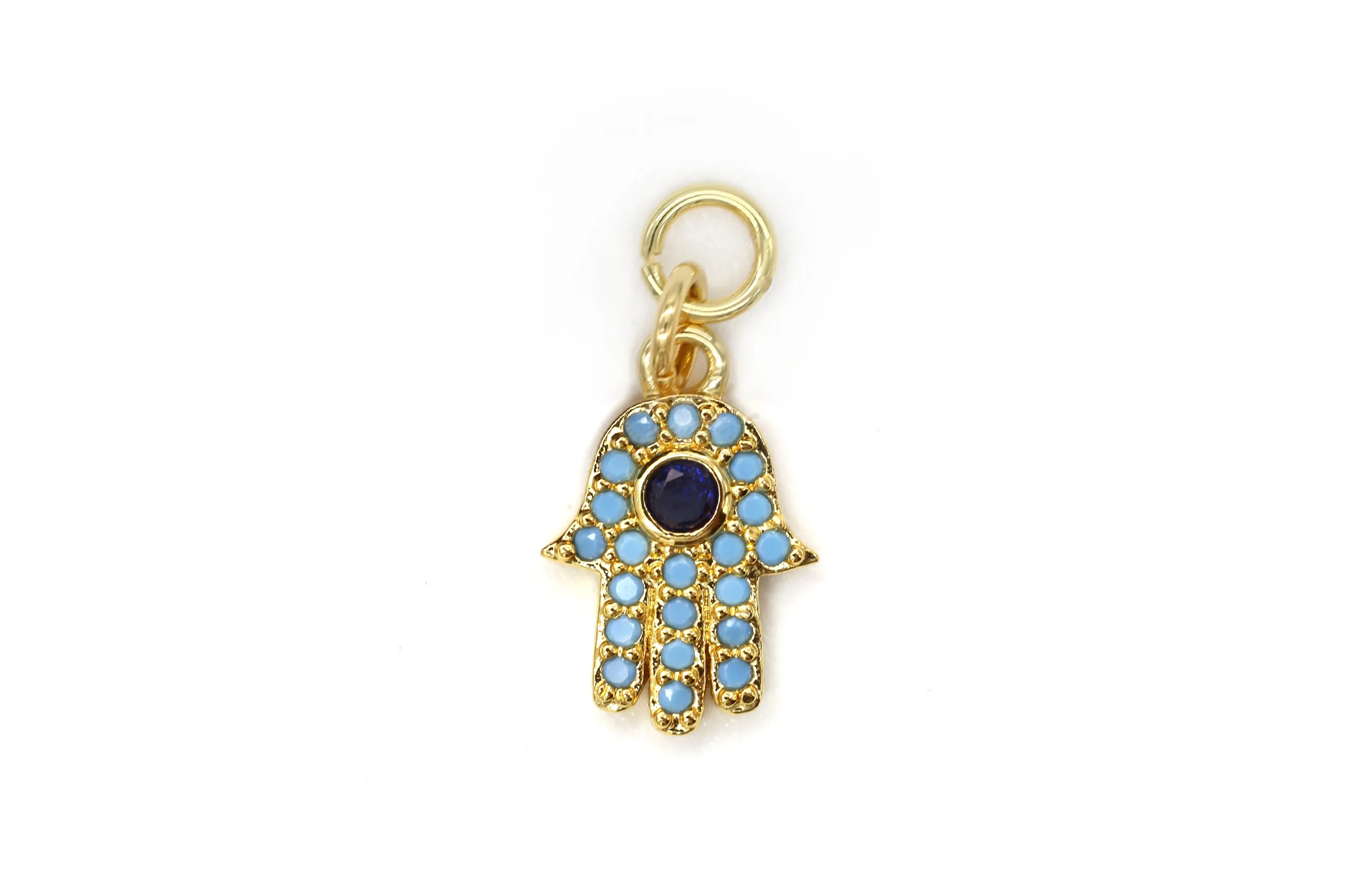 Gold Small Blue Turquoise Hamsa Hand Charm