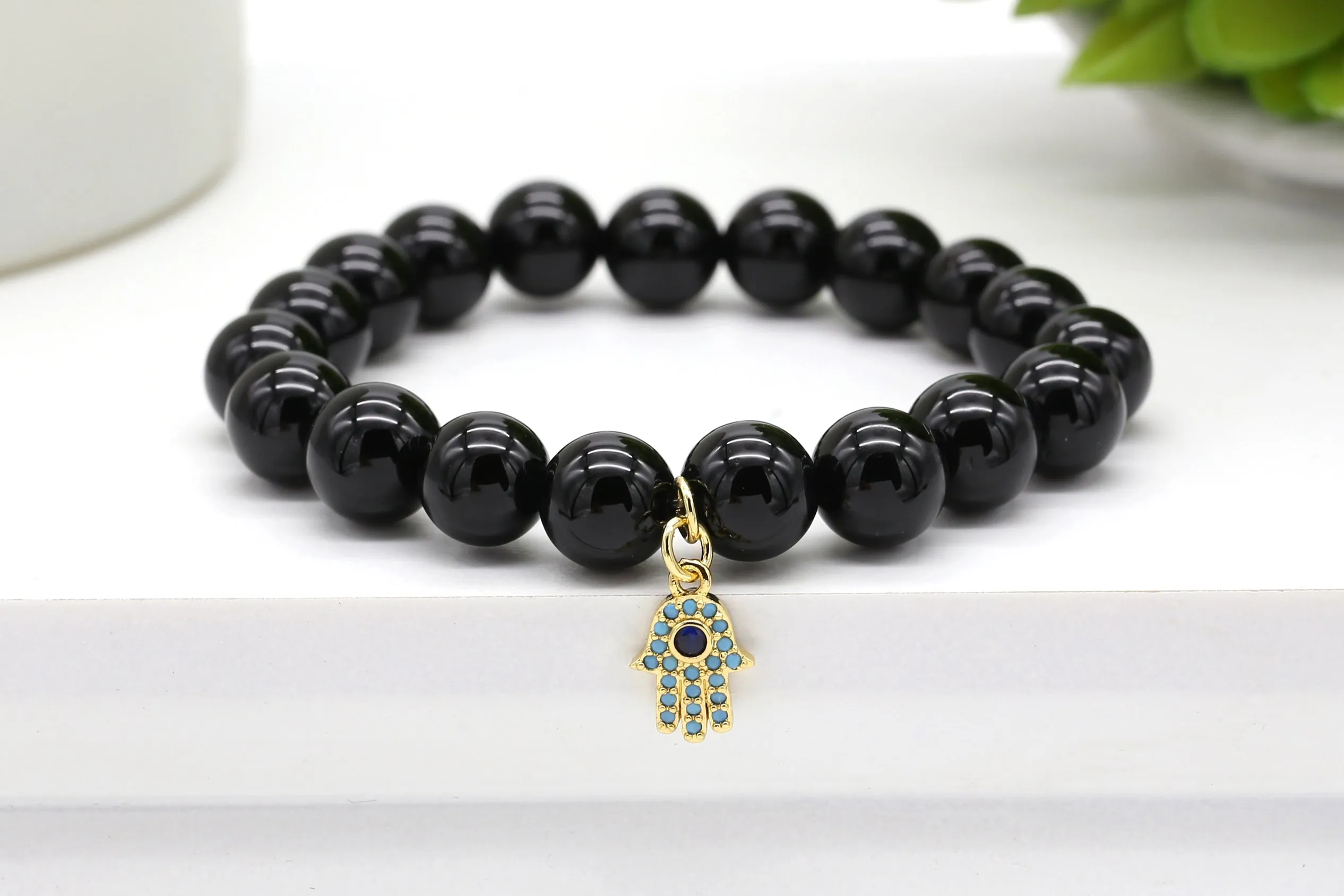 Gold Small Blue Turquoise Hamsa Hand Charm