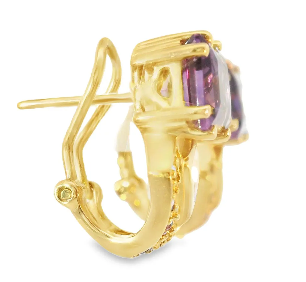 Gorgeous 14K Yellow Gold Amethyst MOP Mabe Inlaid Earrings