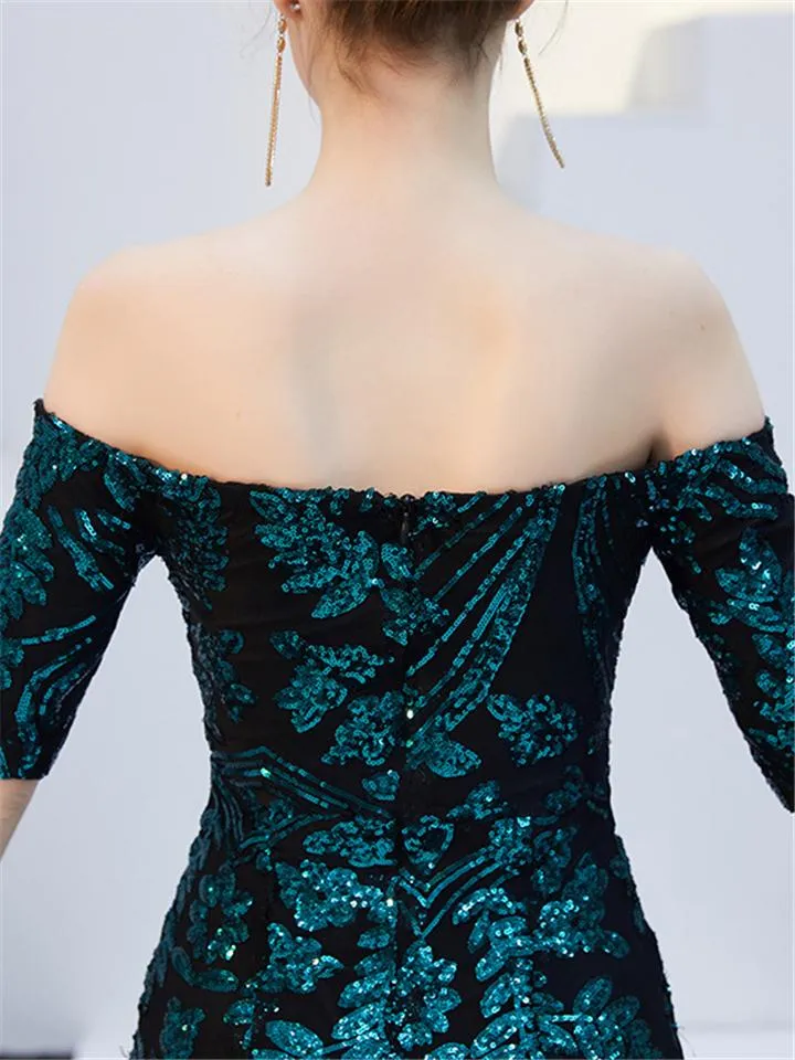 Gorgeous Off Shoulder Sequined Mermaid Dress for Evening Party