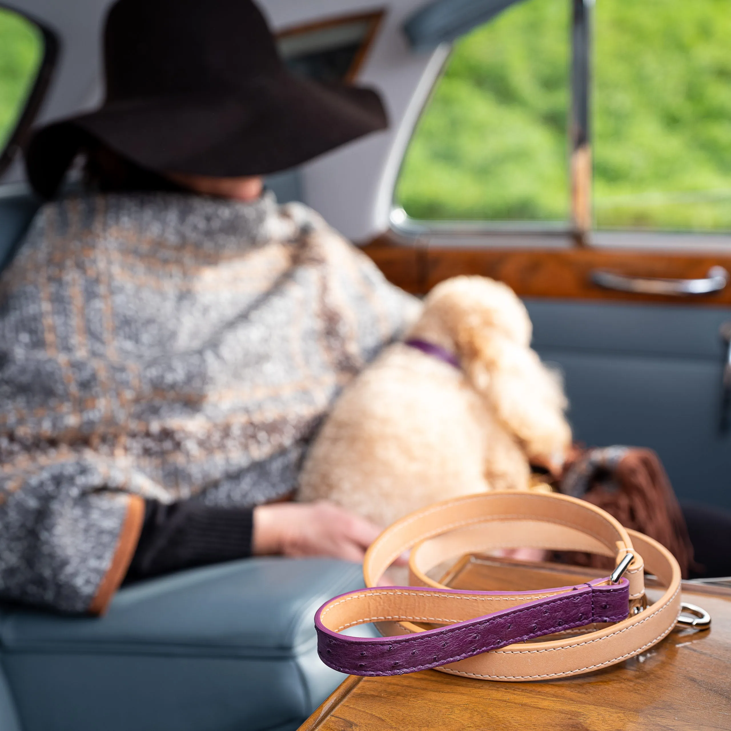 Grape Ostrich Leather Leash