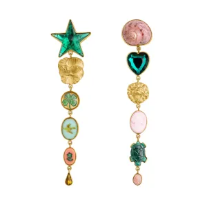 Green Heart and Star Earrings