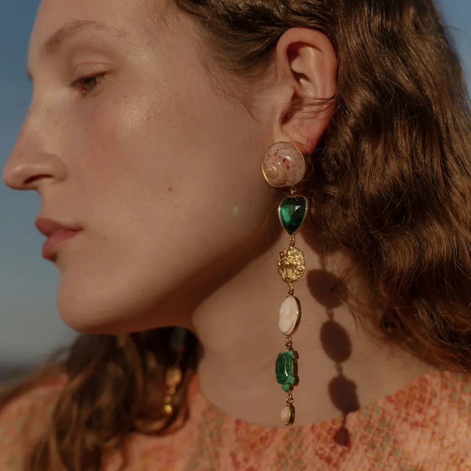 Green Heart and Star Earrings