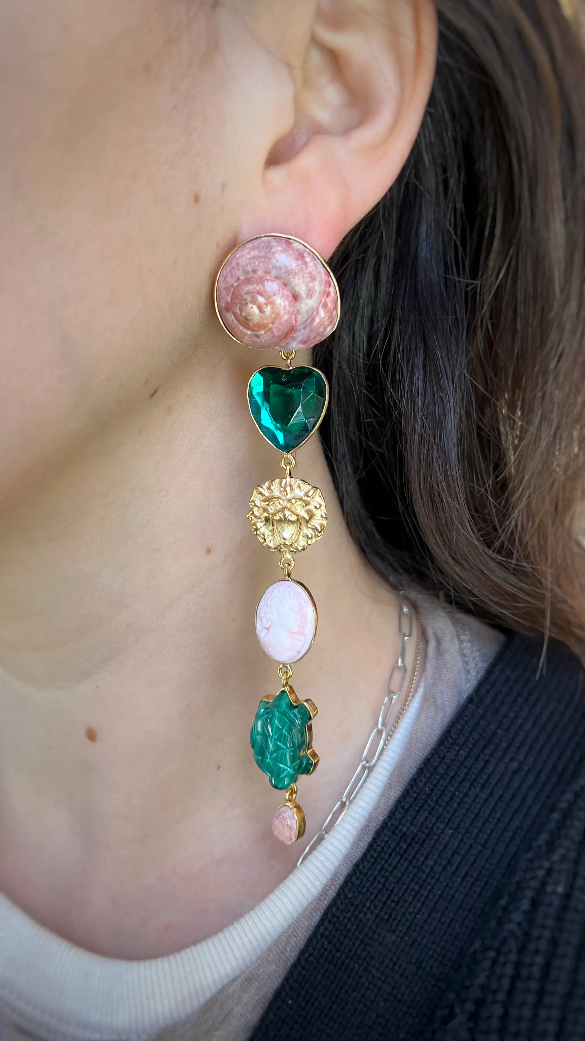 Green Heart and Star Earrings
