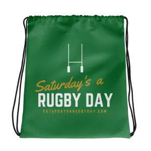 Green Saturday's a Rugby Day Drawstring bag