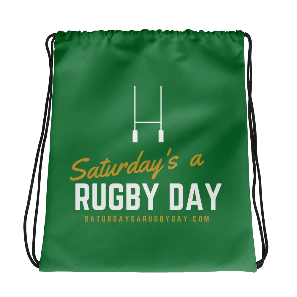 Green Saturday's a Rugby Day Drawstring bag