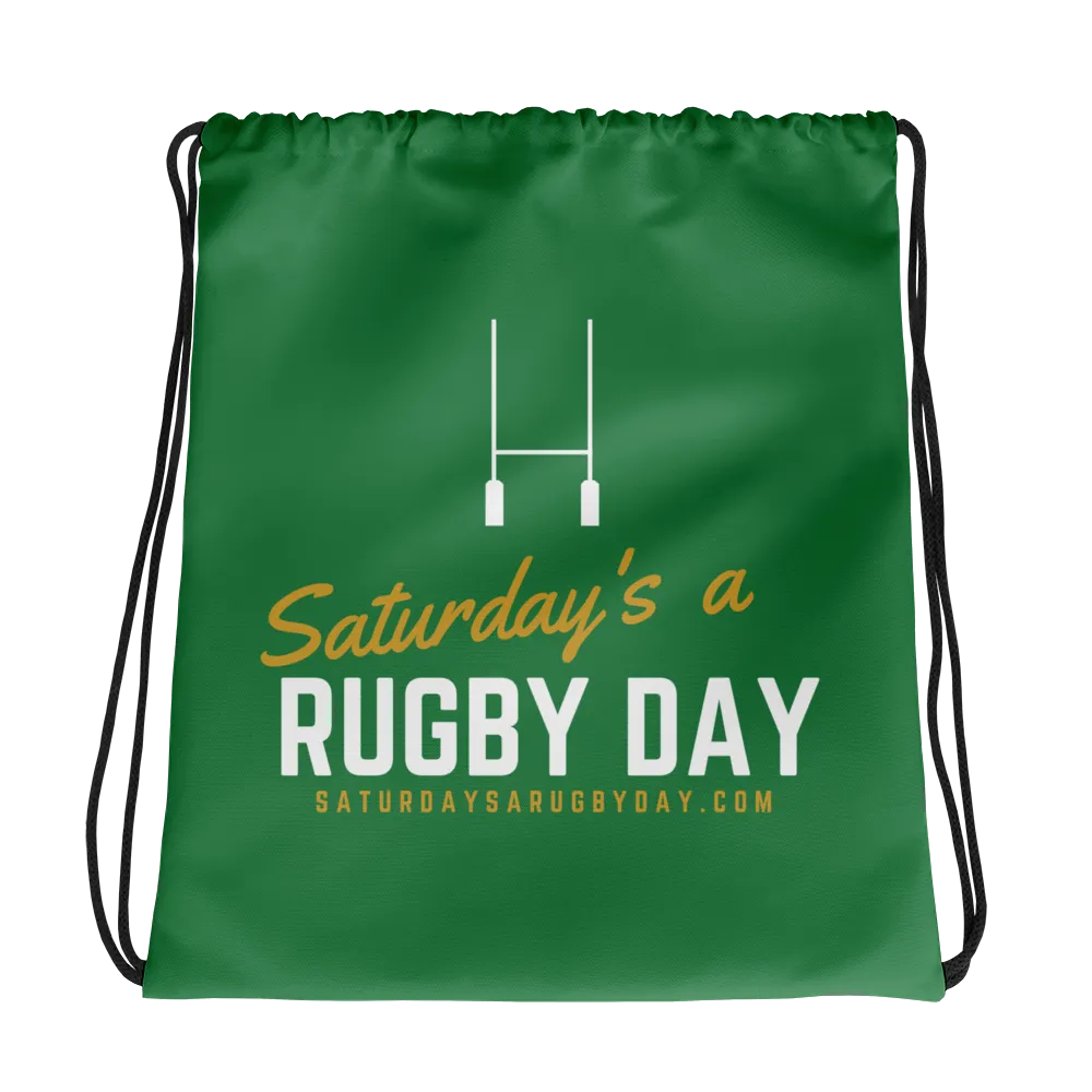 Green Saturday's a Rugby Day Drawstring bag