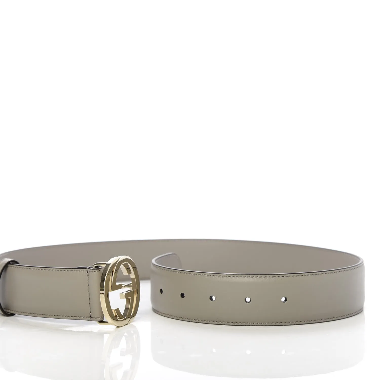 Gucci Interlocking GG Calfskin Belt in Lead Gray