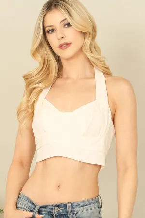 HALTER WIDE TIE STRAP SOLID CROP TOP