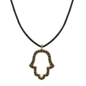 Hamsa Pendant set with Colored Black Diamonds