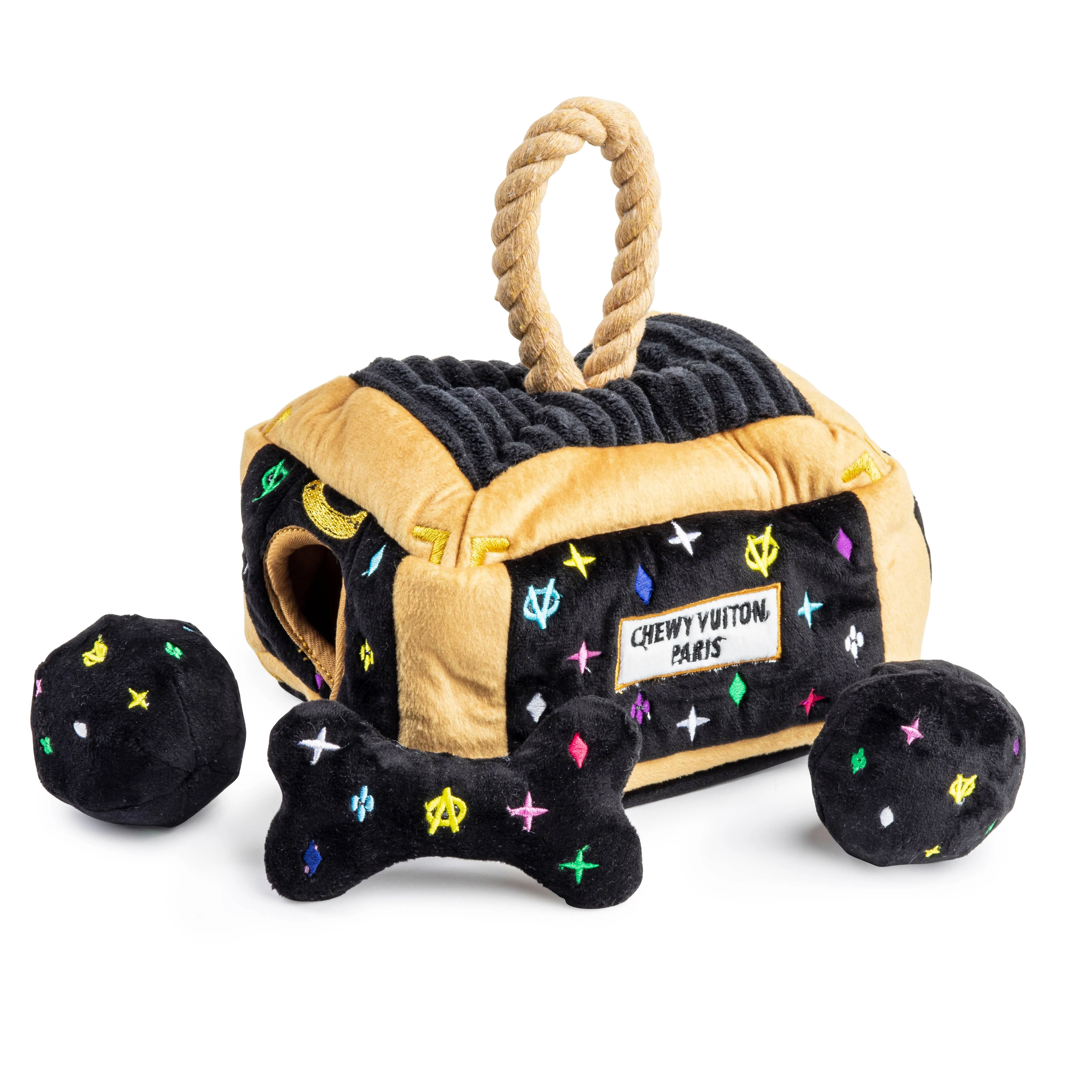 Haute Diggity Dog - Black Monogram Chewy Vuiton Trunk Dog Toy