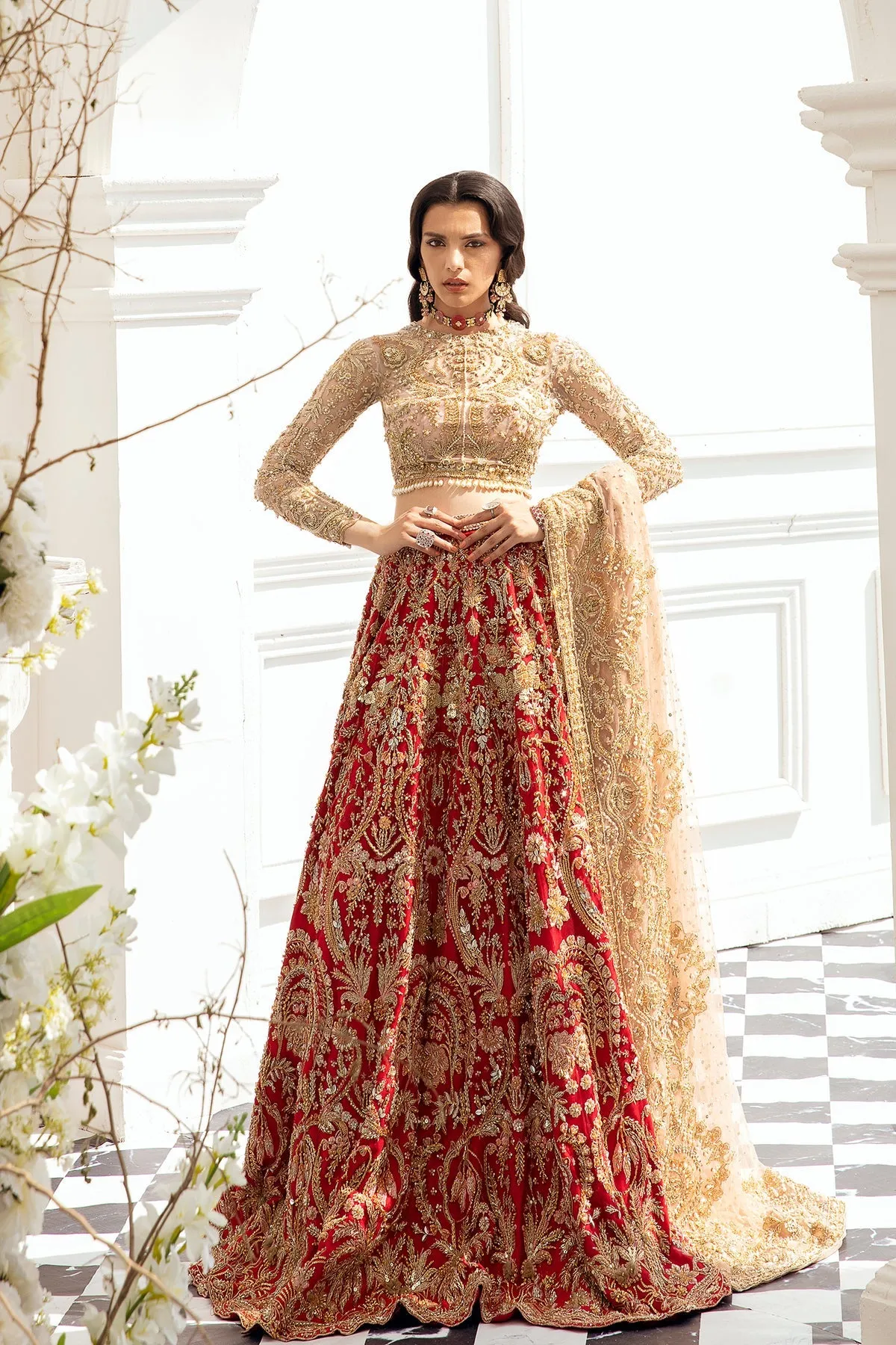 Heavy Red Golden Lehenga Choli for Indian Bridal Wear