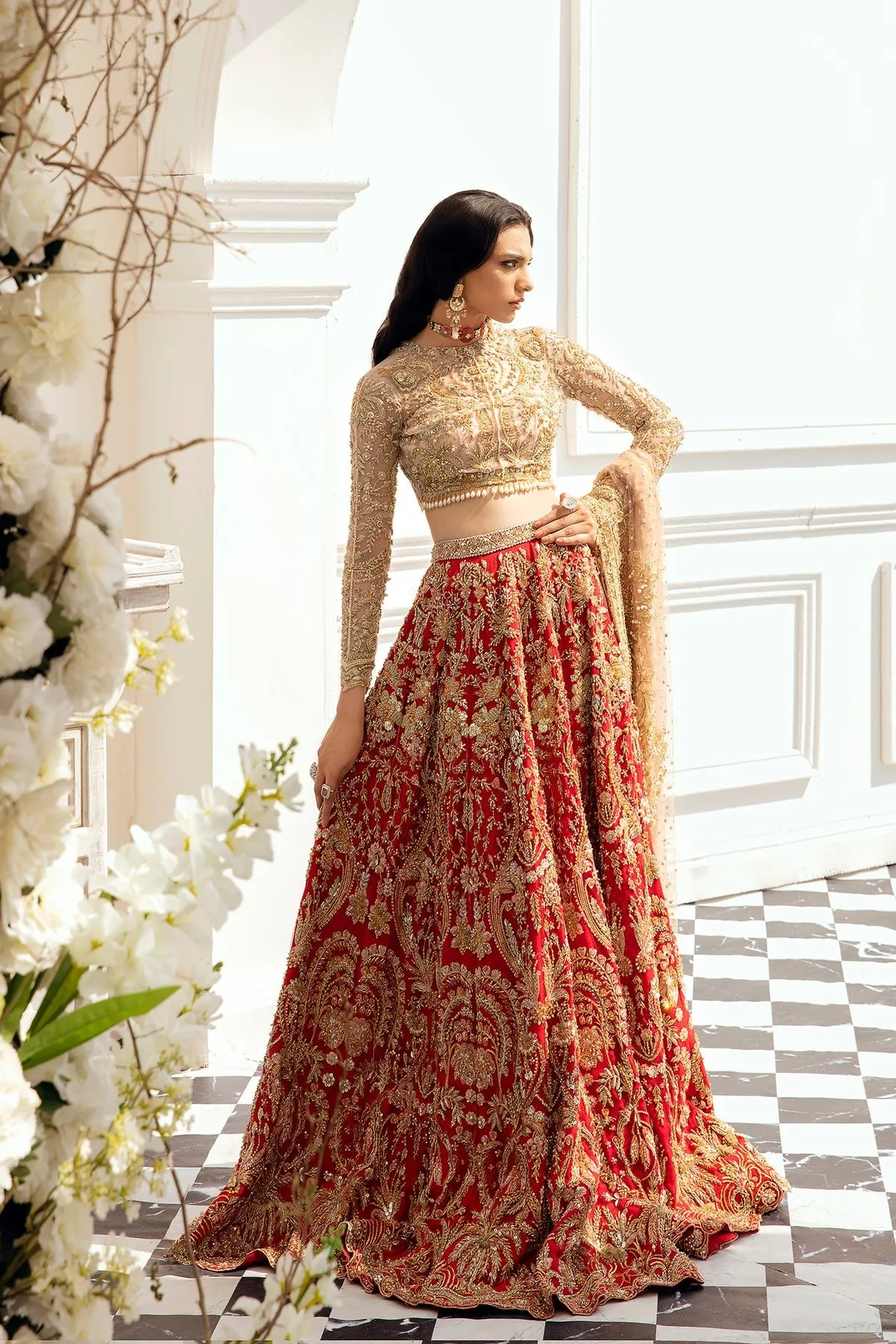 Heavy Red Golden Lehenga Choli for Indian Bridal Wear