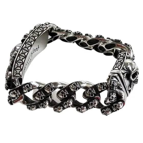 Heavy Stack Skull Sterling Silver Biker ID Bracelet
