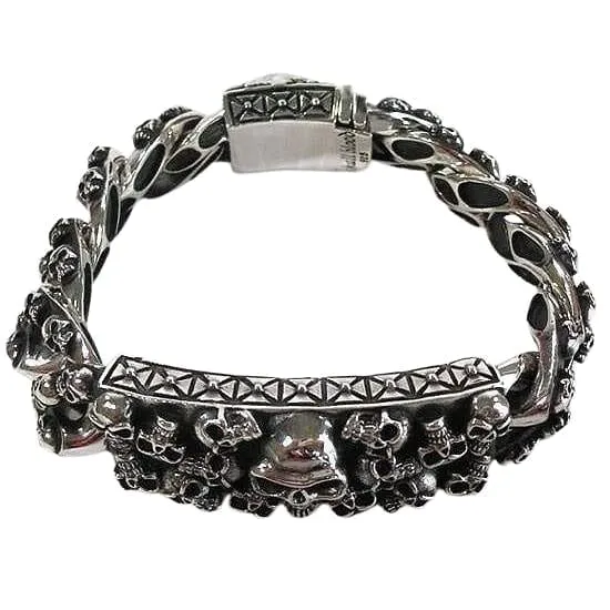 Heavy Stack Skull Sterling Silver Biker ID Bracelet