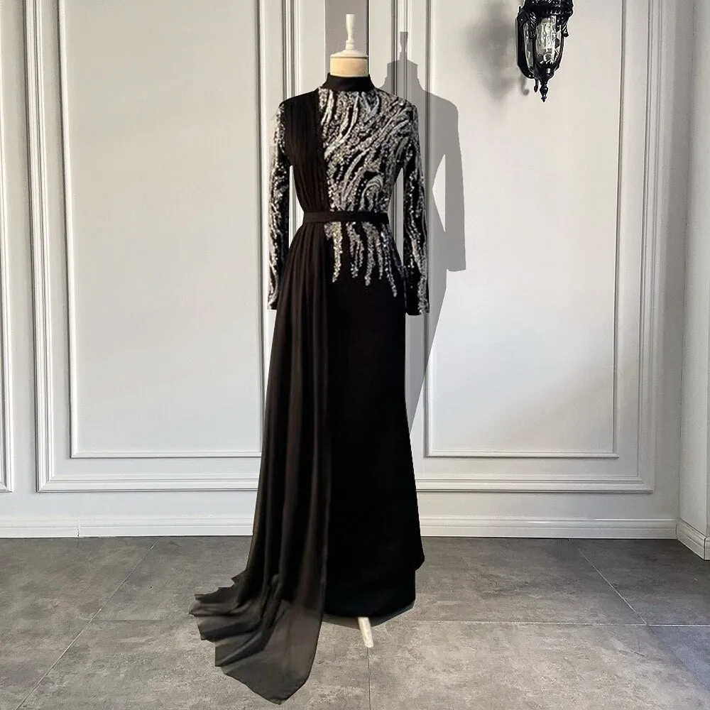 High Neck Luxury Beaded Crystals Women Formal Party Gowns