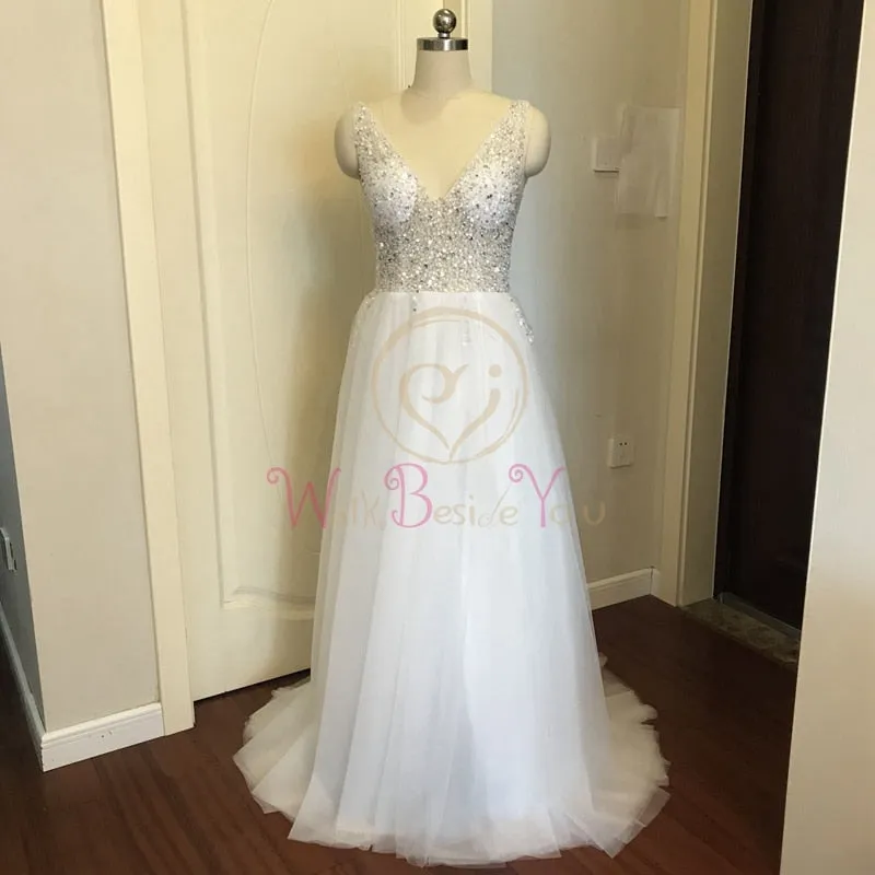High Split Tulle Sweep Train Sleeveless Gown