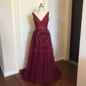 High Split Tulle Sweep Train Sleeveless Gown