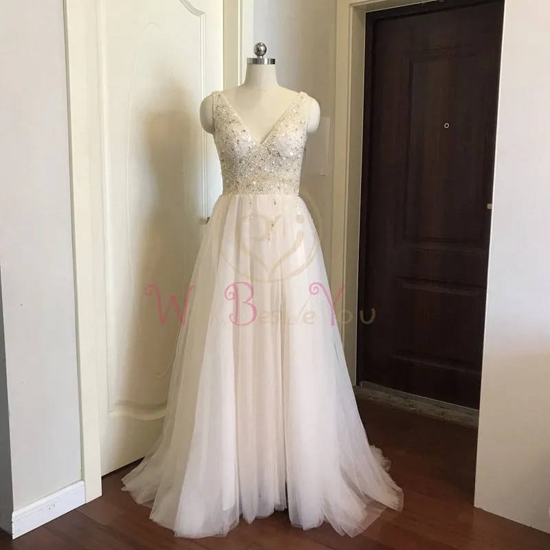 High Split Tulle Sweep Train Sleeveless Gown