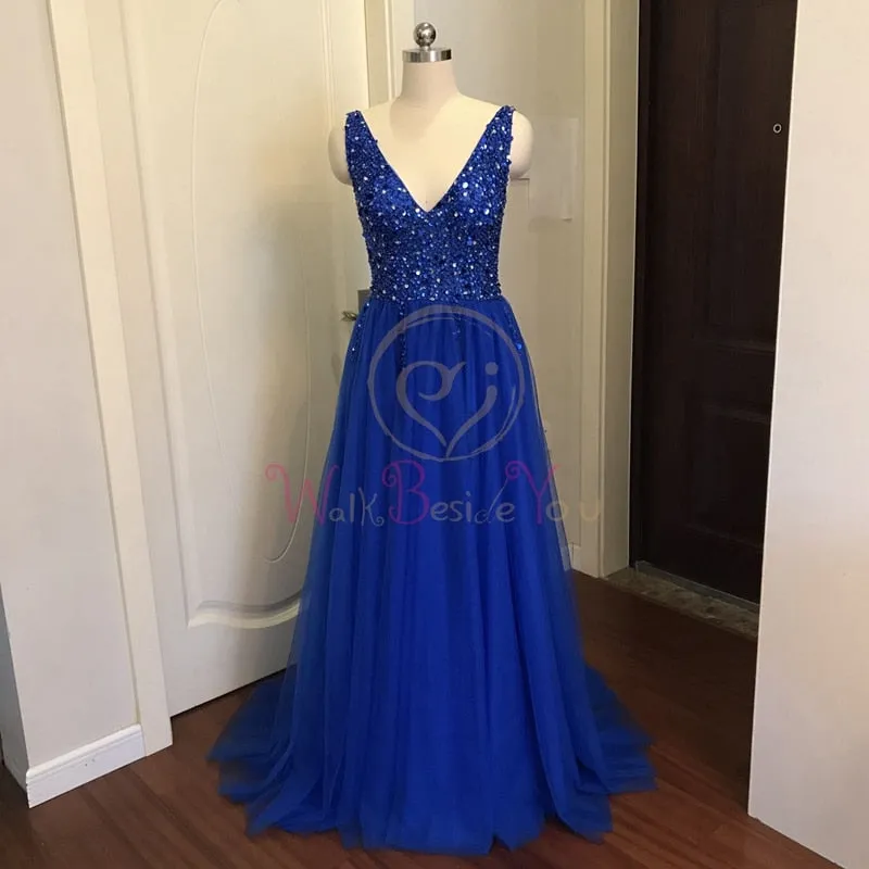 High Split Tulle Sweep Train Sleeveless Gown